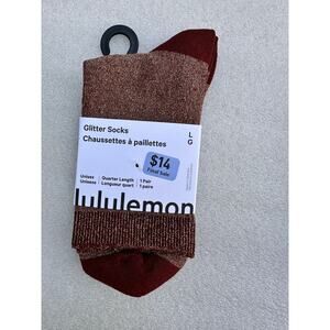 NWT Lululemon Glitter Socks, Rockwood, Metallic Burgundy Quarter Length, Size L